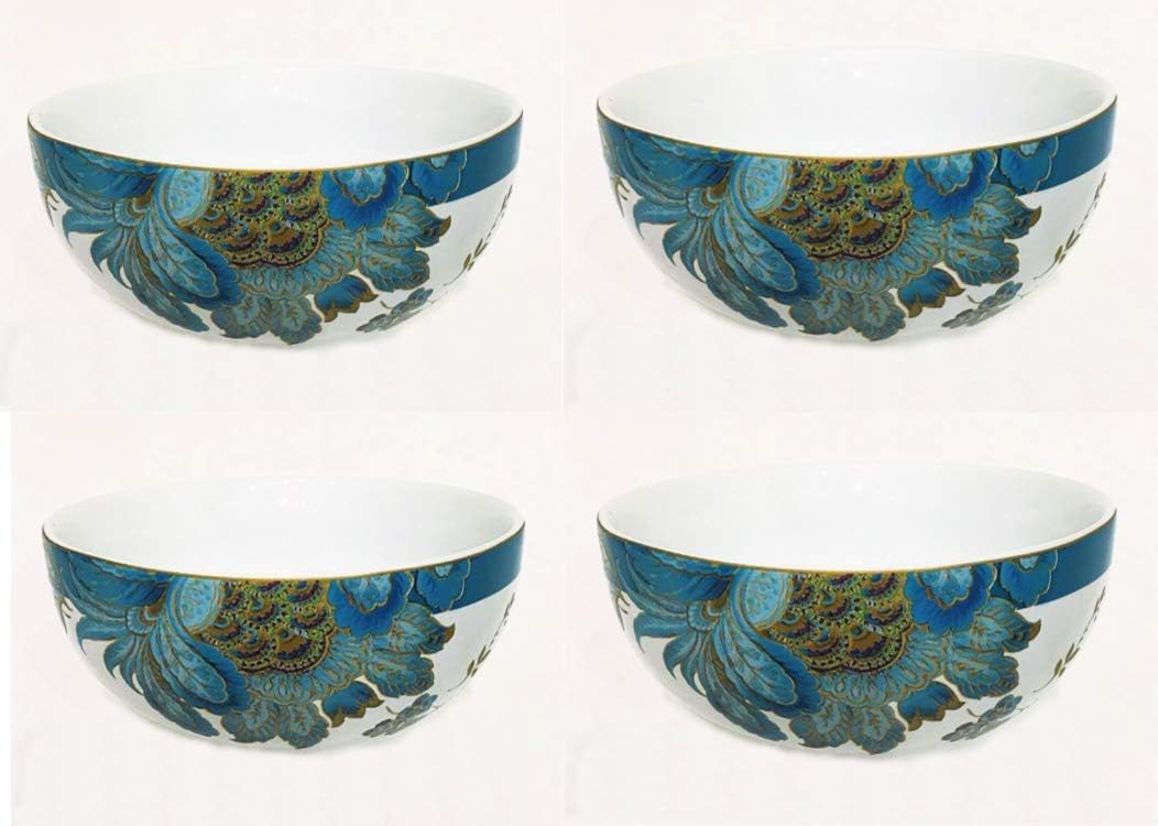 222 Fifth Eliza Teal Paisley Cereal Bowls, Set of 4