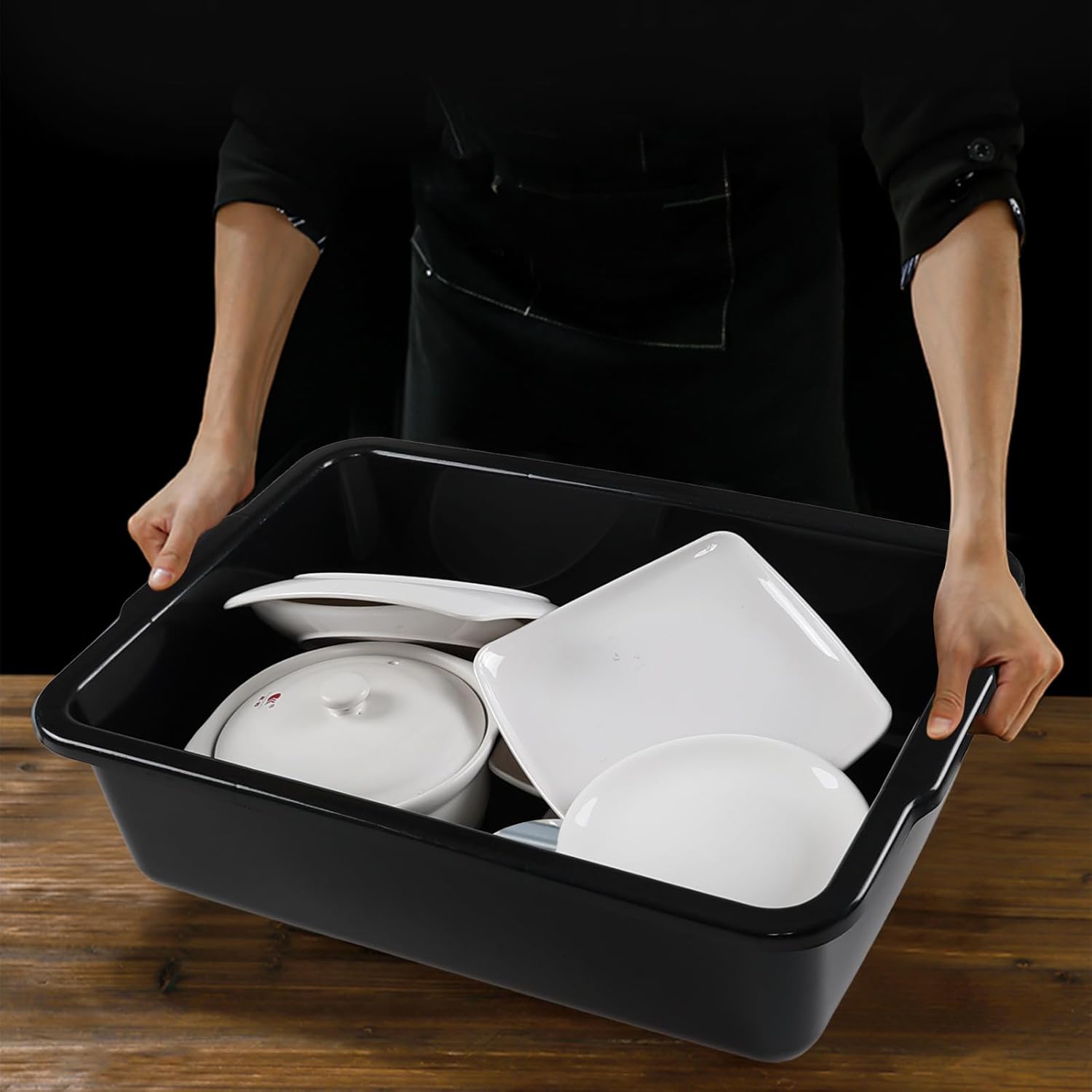 4-Pack Commercial Bus Tubs Box/Tote Box, Large Plastic Basin Tub (32 Liter)