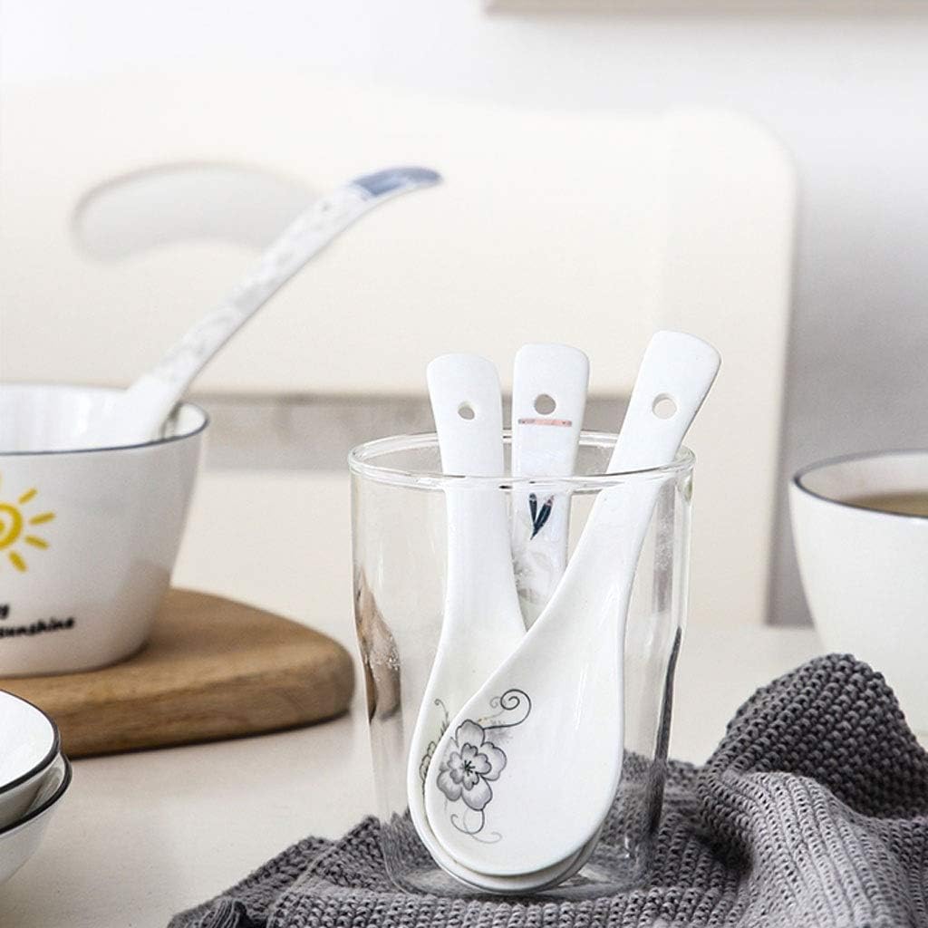 Spoon 10-Piece Cute Ceramic Soup Spoon Household Porridge Spoon Creative Ceramic Spoon 5.5 Inches Long Soup Spoon (Color : Grey) (Gold)