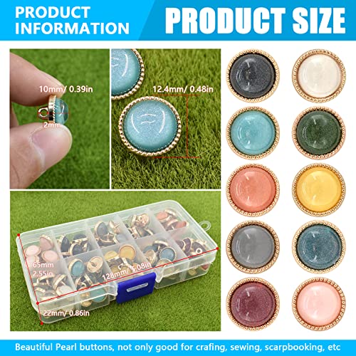 12Mm 100Pcs Metal Shank Pearl Buttons, Assorted Stunning Resin Pearl Sewing Button Vintage Colored Clothes Buttons For Clothing, Bags And Craft Projects #TOP2
