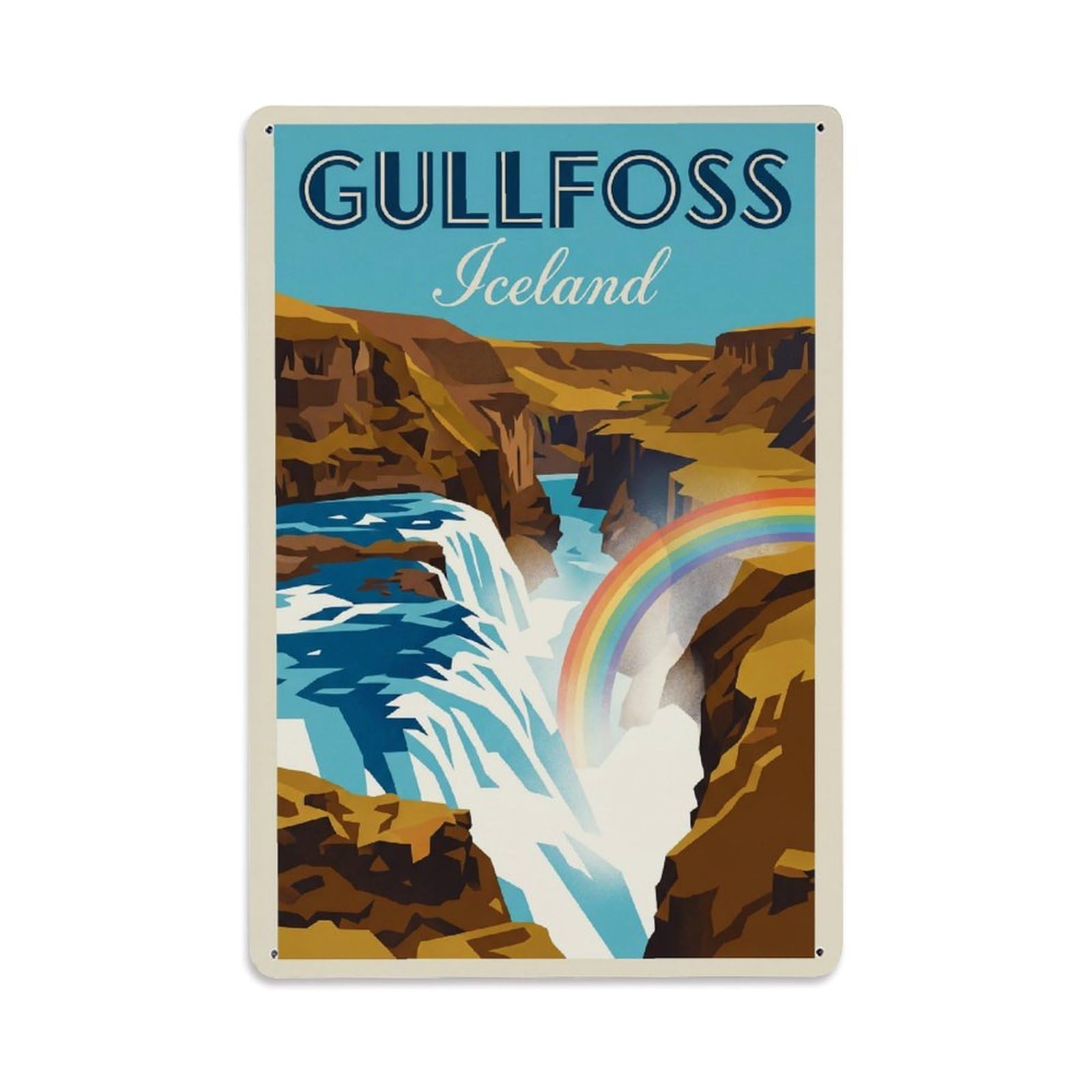 Gead 8X12inch Style Vintage Travel Gullfoss Iceland Waterfall Metal Tin Sign