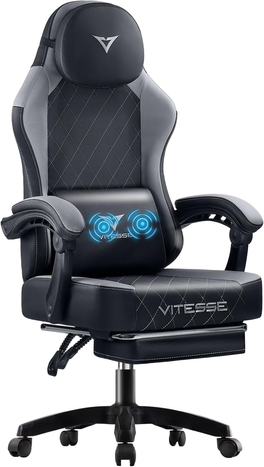6191dUJ6NOL._AC_SL1500_ VITESSE Ergonomic Gaming Chair for Adults, 400 lbs PC Computer Chair, Racing Office Chair, Silla Gamer Height Adjustable Swivel Chair with Lumbar Vibration Support and Headrest(Gray)