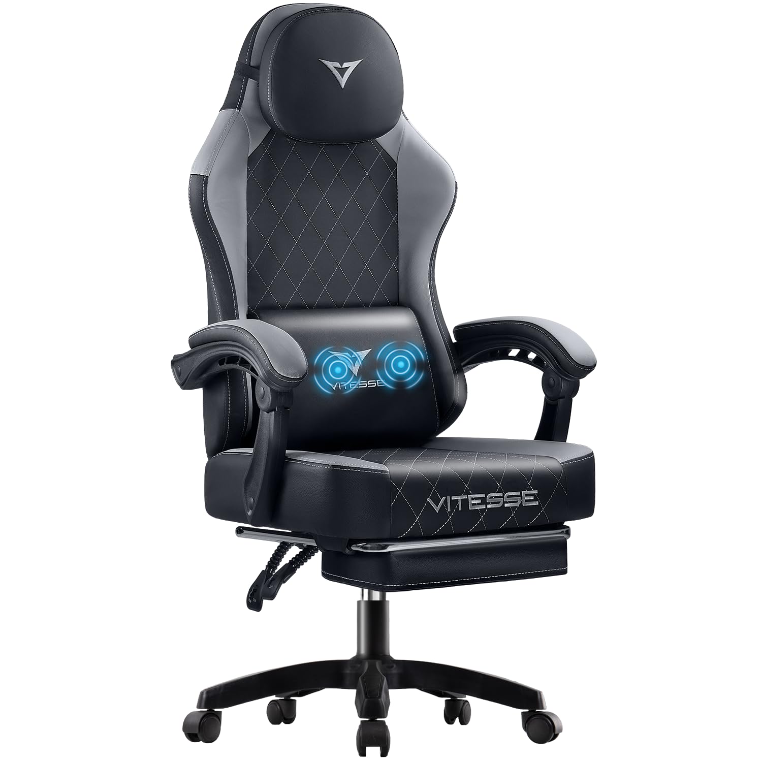 VITESSE Ergonomic Gaming Chair for Adults, 400 lbs PC Computer Chair, Racing Office Chair, Silla Gamer Height Adjustable Swivel Chair with Lumbar Vibration Support and Headrest(Gray)