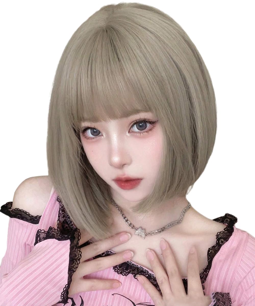 Amazon.co.jp: AISIQUEENSウィッグ ボブ グレー ショート ストレート