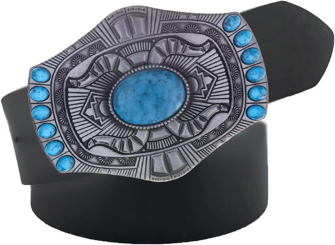 YOQUCOL American Western Cowboy Indian Elements Vintage Turquoise Belt Buckle For Men - Image 2