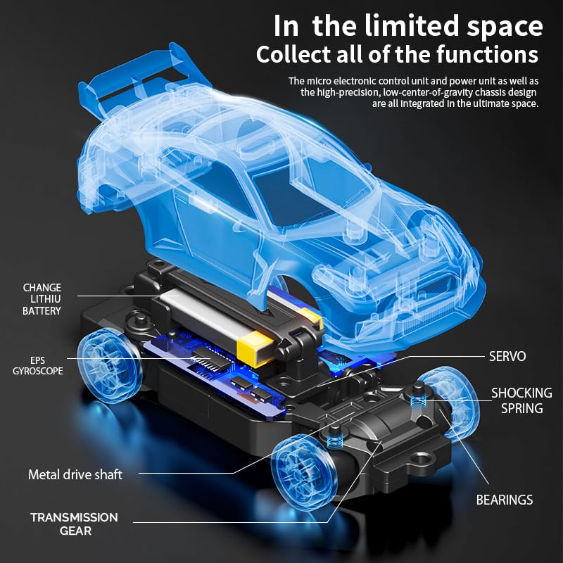 NULA 1:43 RC Auto Drift Car 20KM/H con giroscopio, 2,4 GHz 4 WD, veicolo da corsa completamente proporzionale, velocità regolabile e illuminazione a LED per ragazzi e adulti – D43-01/02