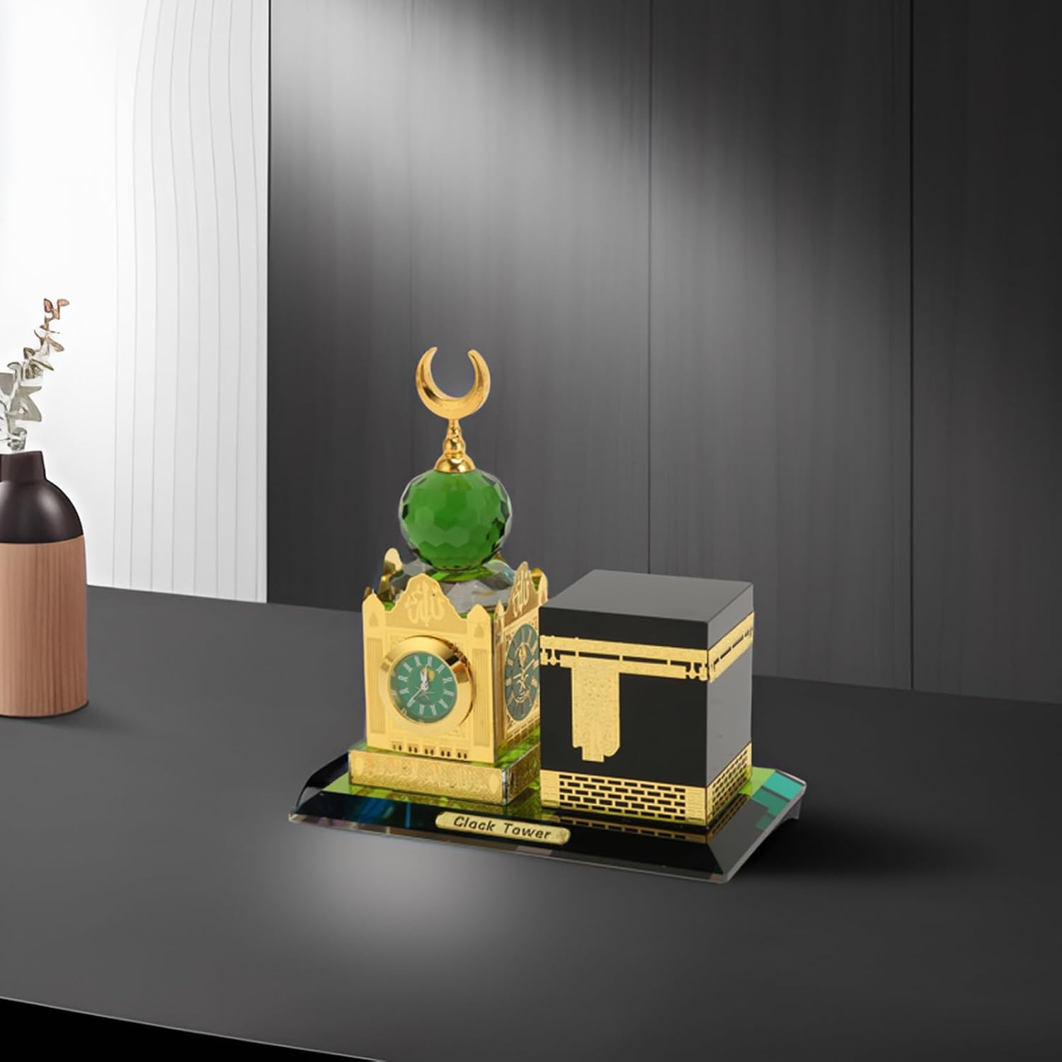Tyenaza Large Size Clock Tower Ornament, Crystal Clock Architecture Miniature Model Collectible Clock Building Figurine for Desktop(4.8 x 2.9 x 4.7inch)