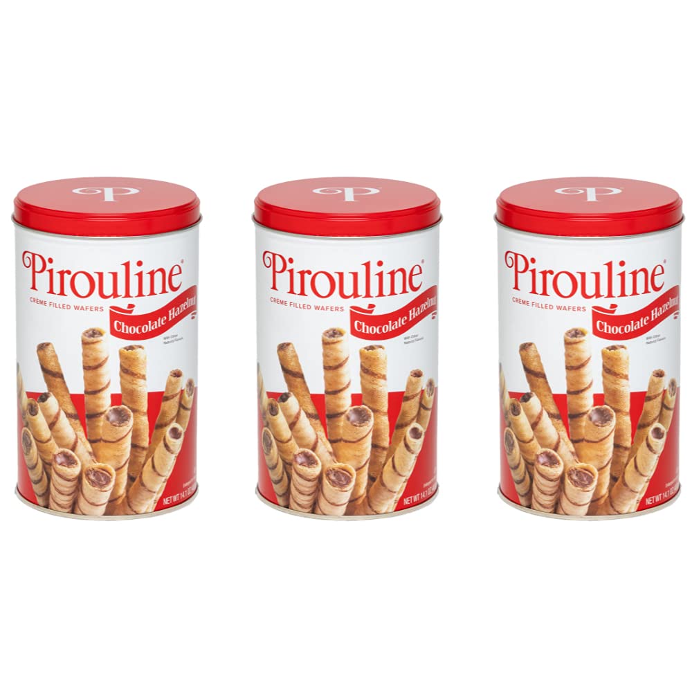 Pirouline Rolled Wafers, Chocolate Hazelnut, New Protective Packaging, 14.1 Ounce Tins (Pack of 3) - Chocolate Hazelnut