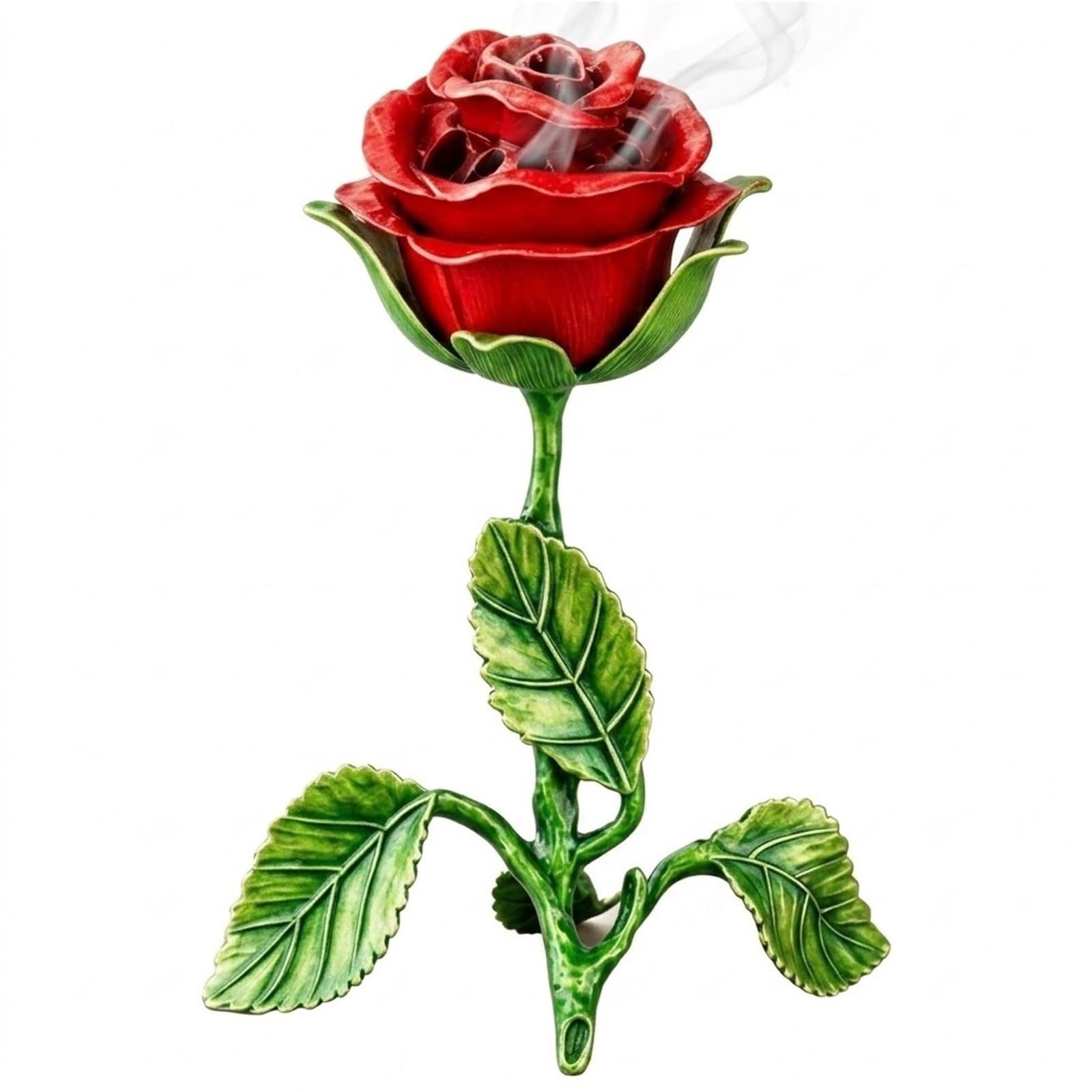 Vintage Rose Incense Burner, Decorative Rose Incense Holder,Antique Copper Metal Flower Incense Holder with Upside Down Ash Catcher,for Home Decor Meditation Yoga(Red)