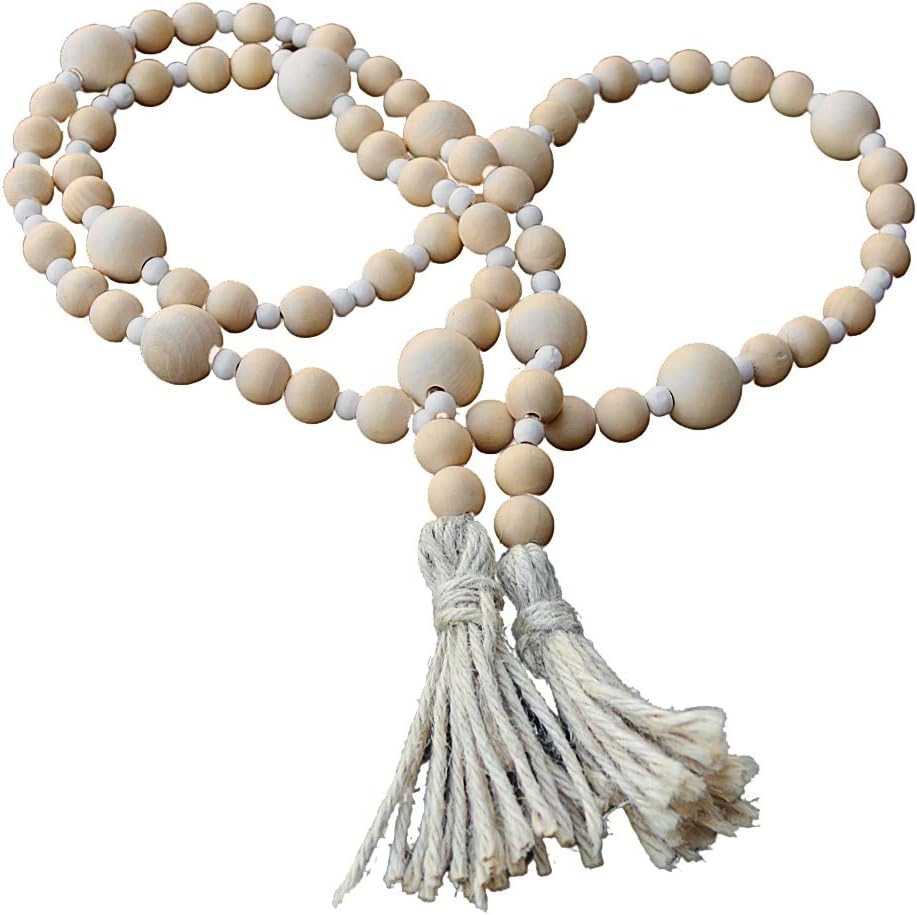 Hollie Rose Homeware Long Wooden Bead Garland 1.5m/60inches - Home Decor for Boho or Farmhouse Interior Styling