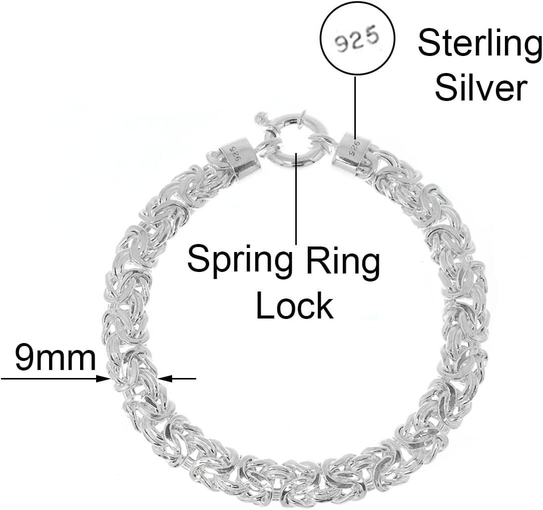 Savlano 925 Sterling Silver 9mm Italian Flat Byzantine Link Chain Bracelet -7.5 inch Hollow Byzantine Bracelet for Women - Made in Italy Comes with Gift Box - Image 2