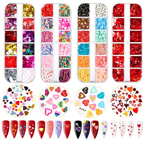 48 Grids Valentine's Day Nail Art Glitters Colorful Heart Shape Nail Art Slices Love Confetti Sequins For Nail Makeup Diy Decoration #TOP2