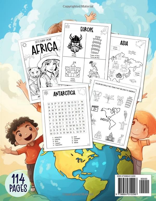World Map Coloring Book for Kids: Exploring the Continents, A Fun and Educational Journey for Kids with Coloring Pages, and Interactive Games. Expand ... Cultural Knowledge, in English and Spanish - Image 2
