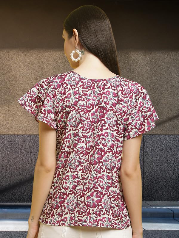 Image of Pinkmint Combo Top's for Women Stylish Ruffle Trim Petal Sleeve Tops (Pack of 2)