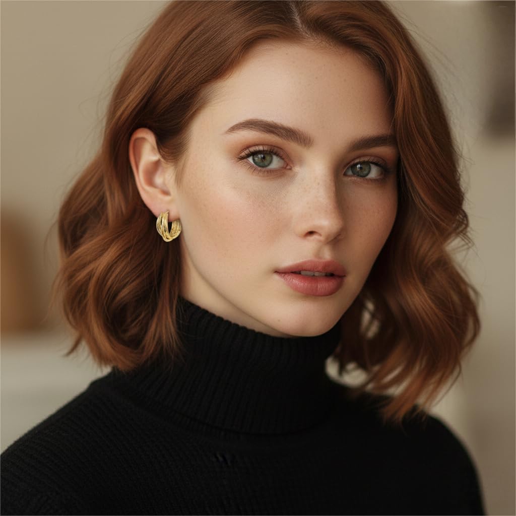14K Gold Plated Earrings for Women Gold Hoop Earrings for Women Trendy with Intertwined Lines Blends Art and Elegance Chunky Hoop Earring Womens Statement Earring 20mm - Image 2