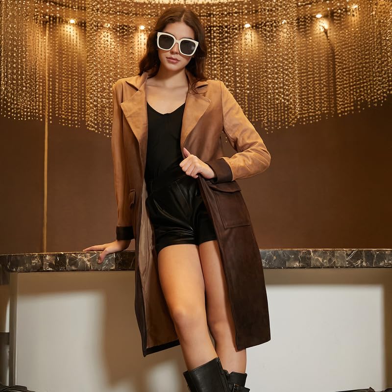 Image of PINACOLADA Women's Double-Breasted Fleece Long Coat for Casual Wear | Lapel Collar | Long Sleeve | Button Closure | Coat Crafted with Comfort Fit for Everyday Wear