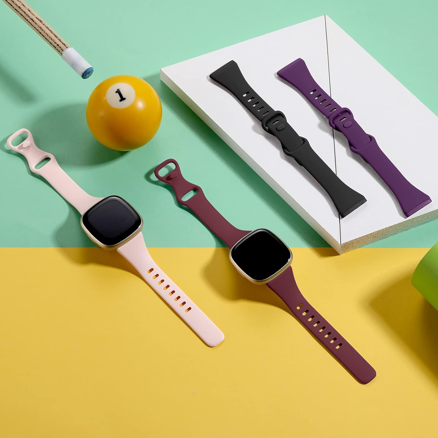 Getino Compatible with Fitbit Versa 3/ Versa 4 Bands/Sense/Sense 2 Bands Women Men, Sport Soft Accessories, Slim Band for Fitbit Versa 4/ Versa 3/ Sense 2/ Sense Watch, Small Black/Plum/Wine/Pink