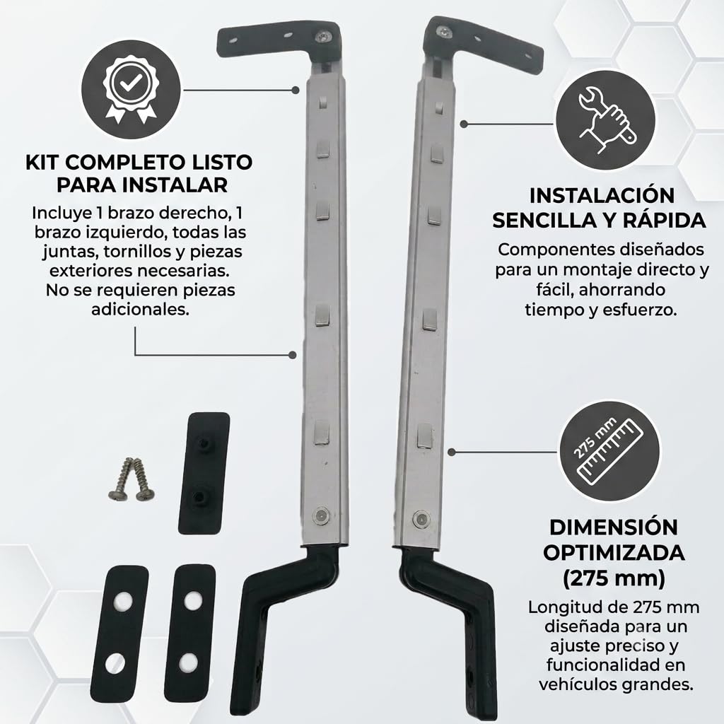 CR-MOESANCO® Kompass-Set rechts + Links für Wohnwagen, Arm für Wohnmobil-Fensterstütze, Hebestütze ohne Verschluss (275 mm)