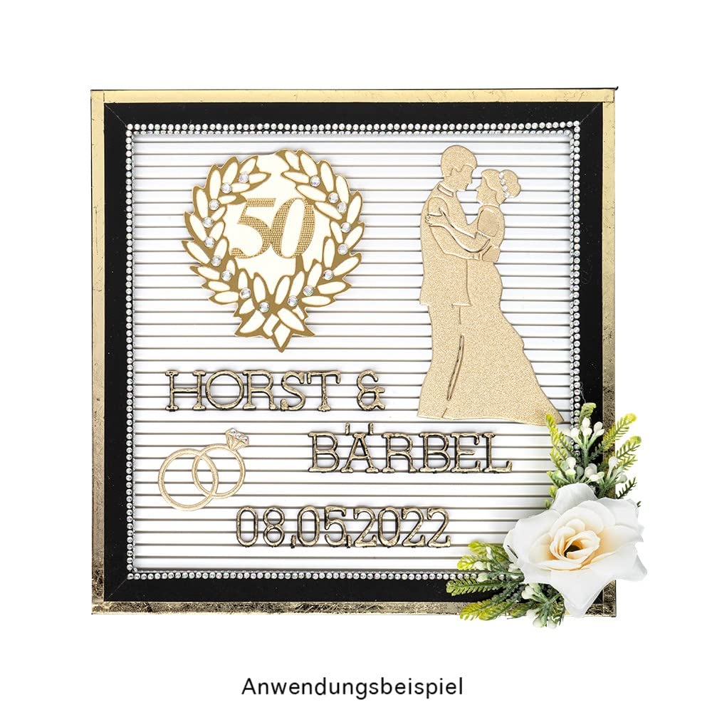 Ideen mit Herz Tablica wtykowa w czarnej drewnianej ramie | 25 cm x 25 cm | z 382 literami, cyframi i znakami