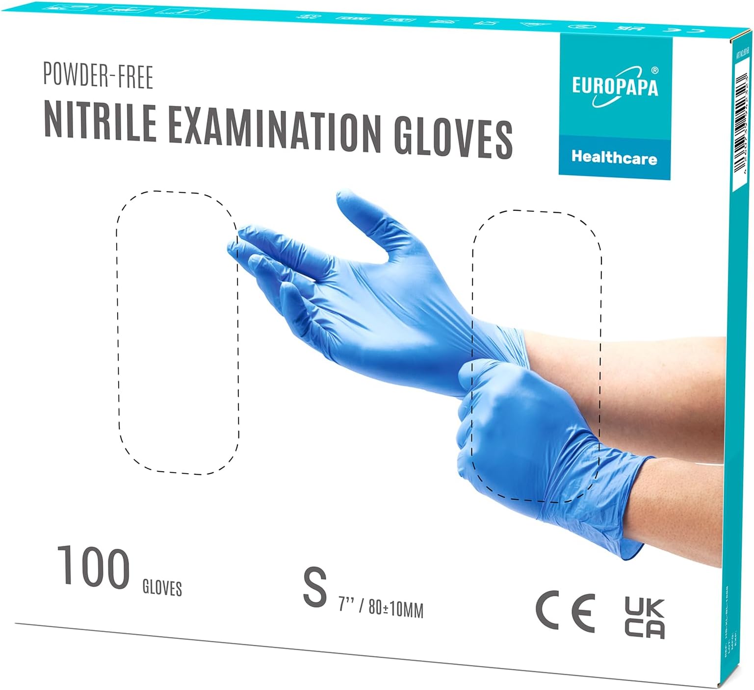 Europapa® Nitrile Gloves - Powder-Free, Latex-Free, Disposable (S, Ocean Blue)