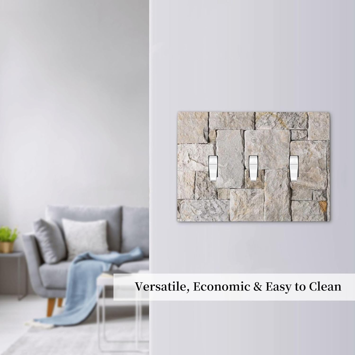 Brick Stone Wall Ancient Rock Textured Decorative Switch Plates 3 Gang Wall Plate Triple Toggle Light Switch Cover Faceplate Electrical Wall Panels for Farmhouse Kitchen Decor