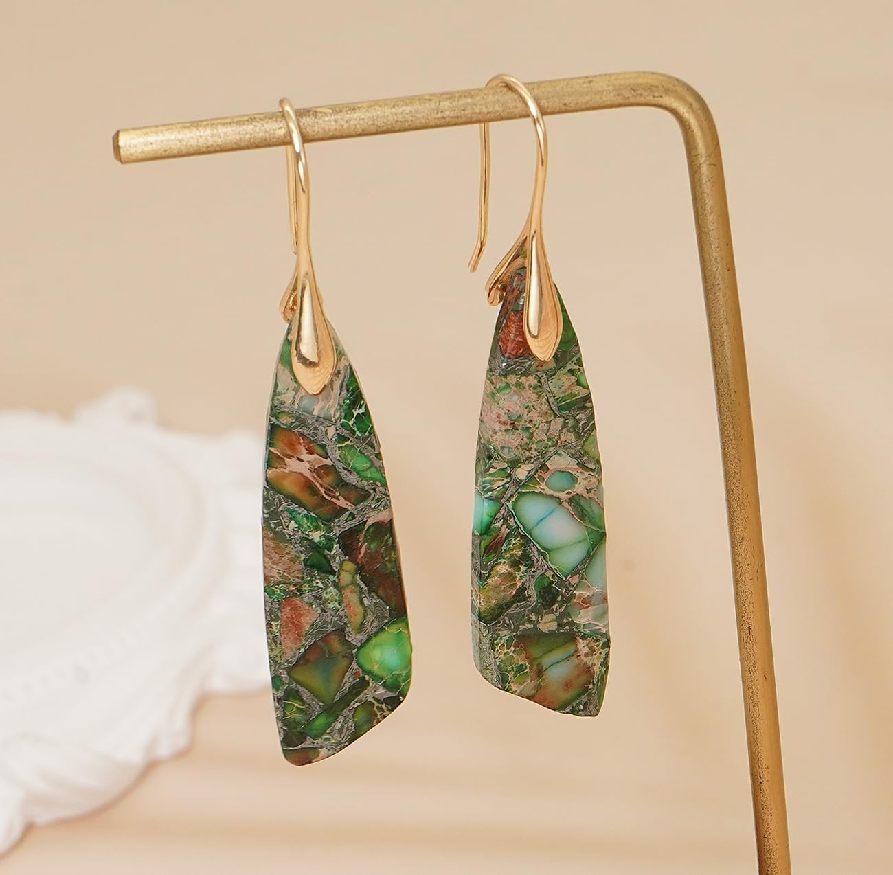 Natural Stone Earrings for Women Boho Triangles Dangle Drop Earrings - Image 4