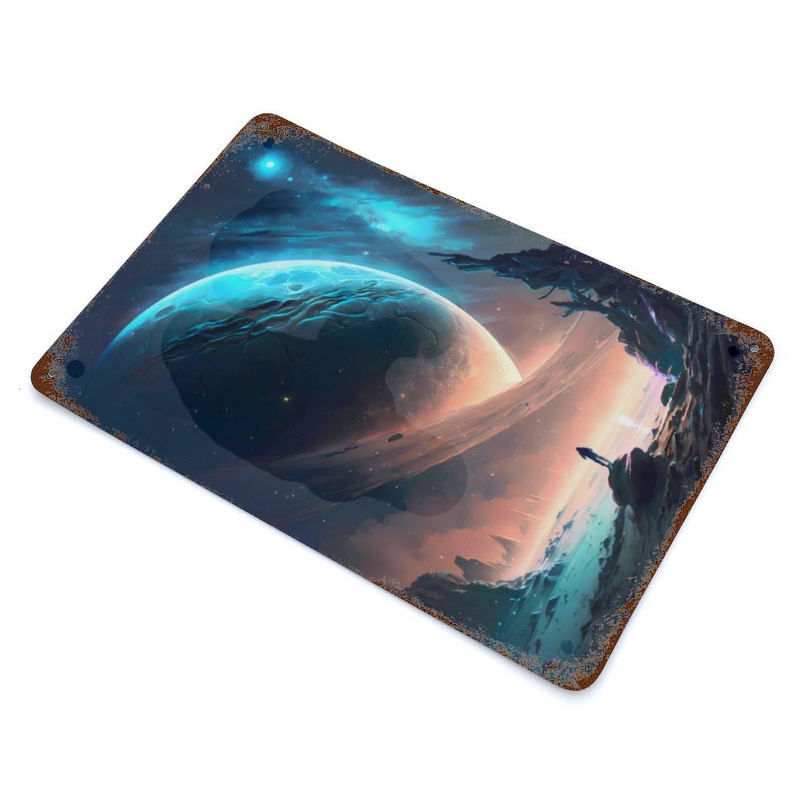 Dark Scar Planet Landscape Vintage Rust Metal Sign 11.8"x7.9", Shabby Chic Decor for Garage, Pub Or Kitchen