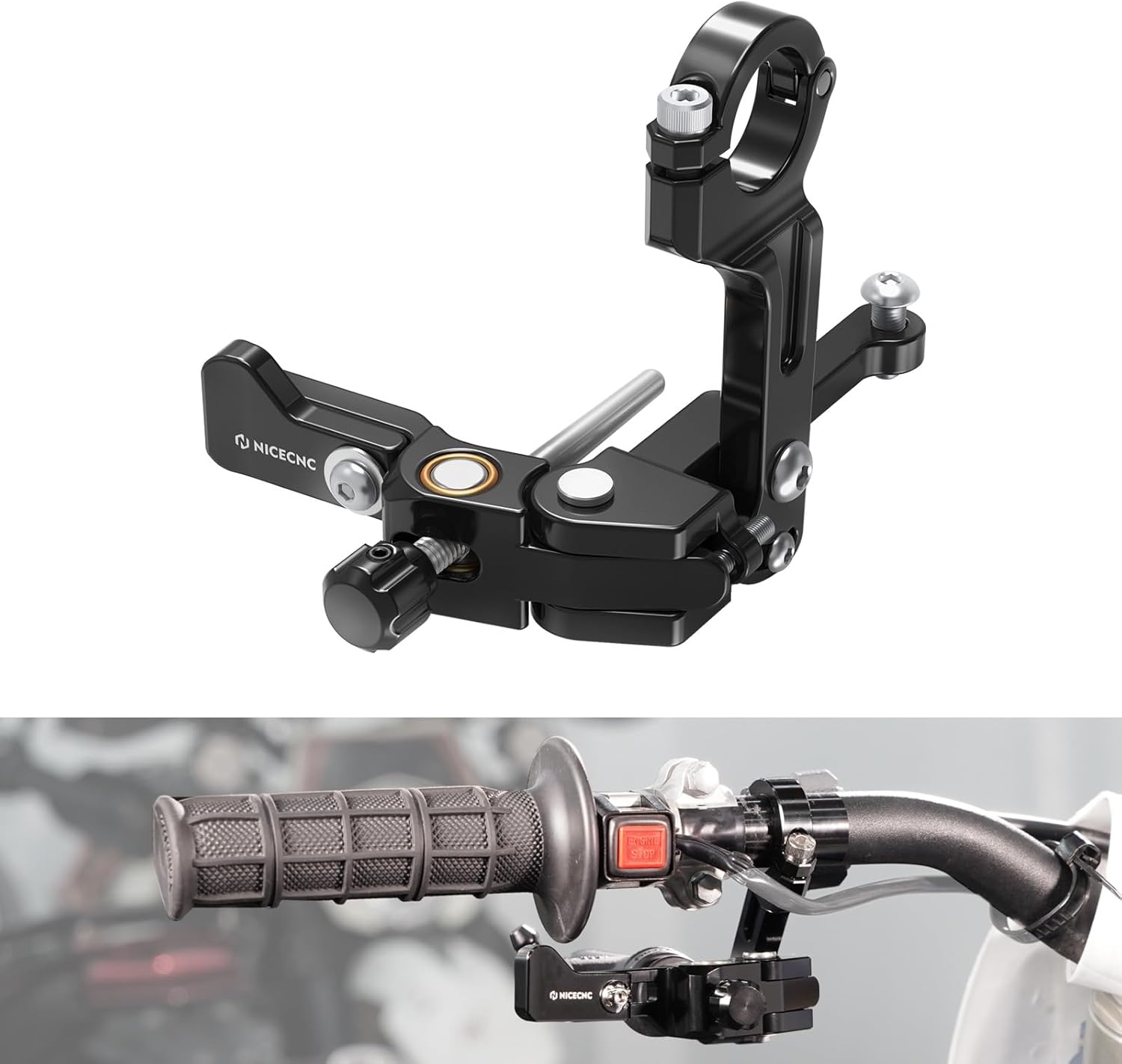 NICECNC Left Thumb Brake Assembly Compatible with Road Bikes, Rrack Bikes, Superbikes and Adventure Motorcycles with a Displacement of 125cc to 1400cc, Universal Part, Black