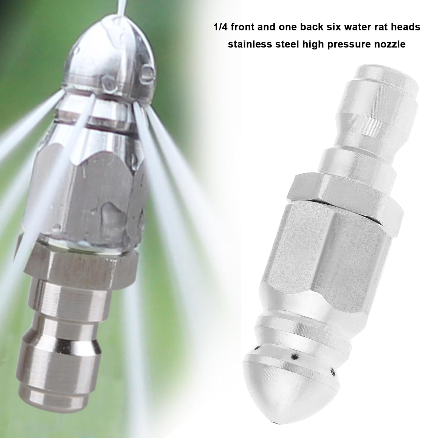ECSiNG 1pcs 1/4" Quick Connect Hose Nozzle Sewer Jetter Nozzle Kit Drain Cleaning Jet Stainless Steel Pressure Washer Sewer Jetter Hose Nozzle, 5000 PSI