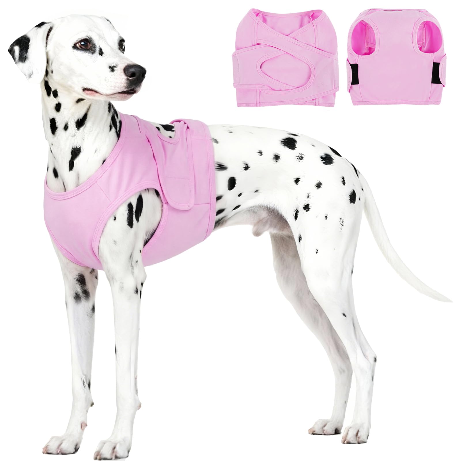 OUOBOB Short Snug Chest Only Dog Recovery Vest, Cross Back Adjustable Anti-Lick Post Op Wound Protector, Breathable Cone Alternative for Small Medium Breeds Bulldog (Pink, L) — image 1