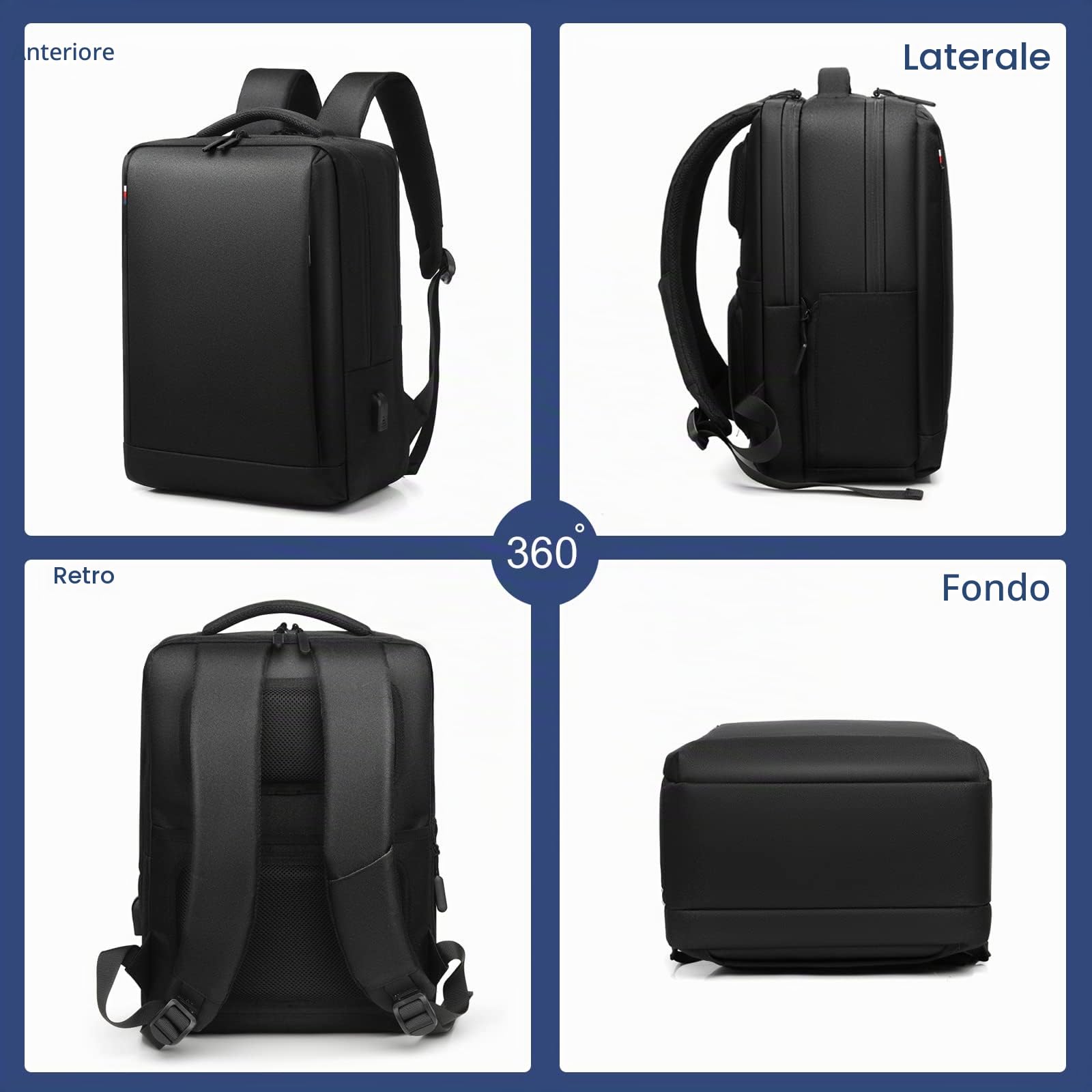 FANDARE Zaino Ufficio Uomo Zainetto Scuola con porta di ricarica USB per 15.6 Pollici PC Portatile da Donna Daypacks per Business Viaggio Lavoro Impermeabile