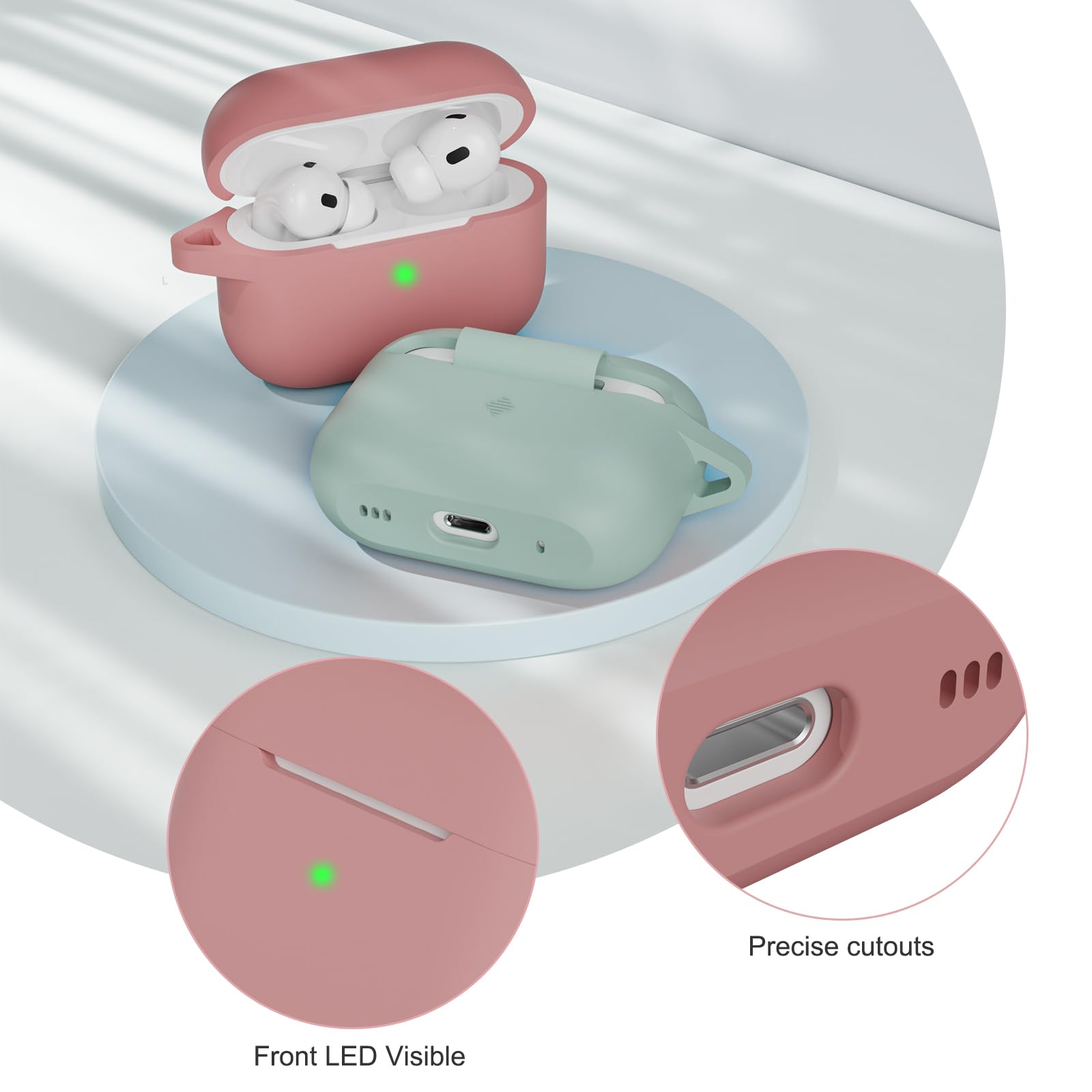 Custodia in Silicone Compatibile per AirPods Pro 2 2022 e 2019 con Kit di Pulizia, Case Cover Protettiva in Premium Silicone per Airpods Pro 2a e 1a Generazione con Moschettone, Bean Pink - 5