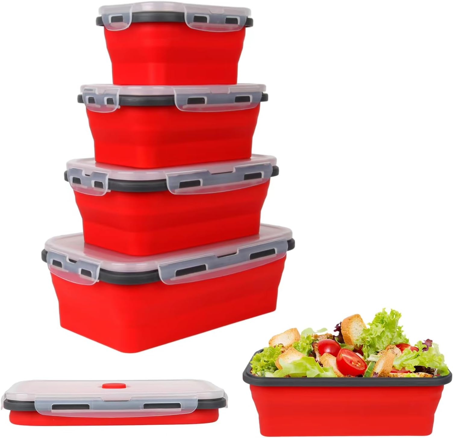 DRSUMLF Collapsible Silicone Food Storage Container with Lid,Portable Lunch Bento Box Outdoor Picnic Box Space Saving,Microwave&Freezer Safe,Reusable Food Containers for Commuting,School