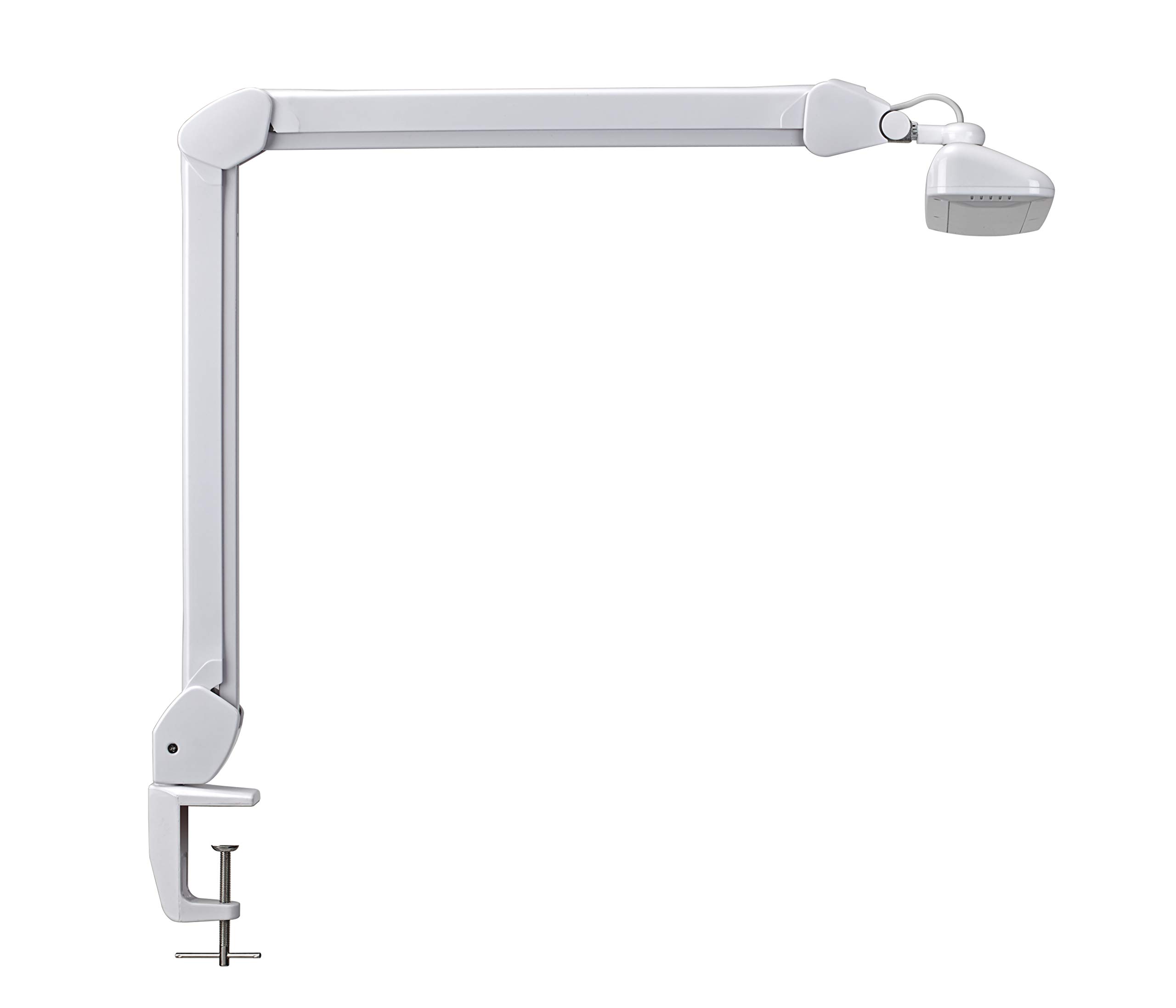 Maul Lámpara LED para el puesto de trabajo MAULintro, atenuable, giro de 360°, pie con pinza de sujeción, blanco.