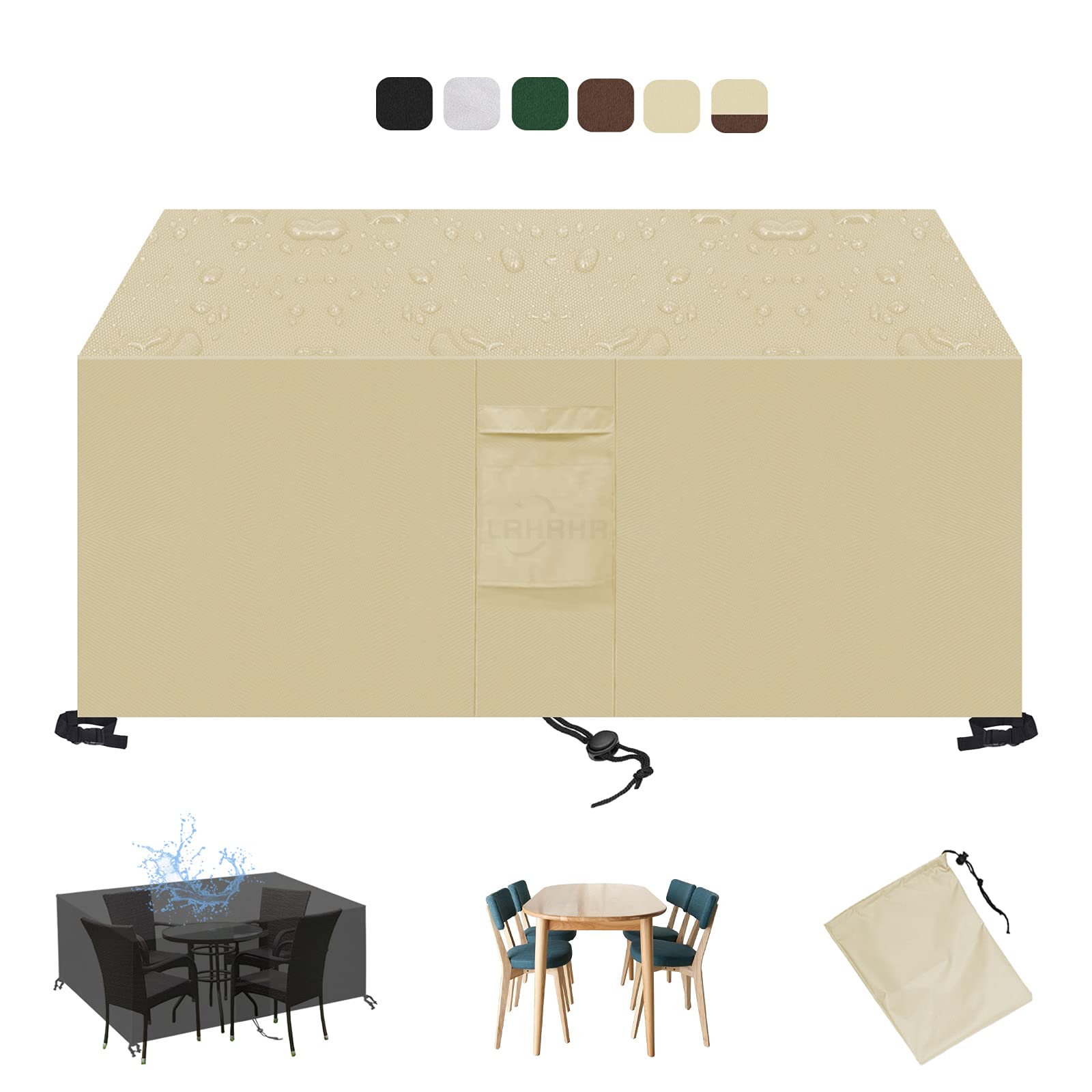 LRHRHR Garden Furniture Covers, Outdoor Patio Table Covers with Air Vents, Waterproof Windproof Anti-UV 420D Oxford Covers for Garden Furniture-Beige|| 110x110x85cm/43x43x33in
