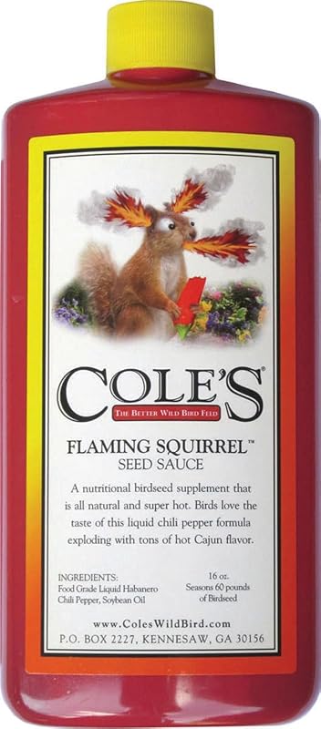 Molho de pimenta para alimento de aves silvestres COLE'S THE BETTER WILD BIRD FEED Flaming Squirrel Seed Sauce FS16, 480 mL