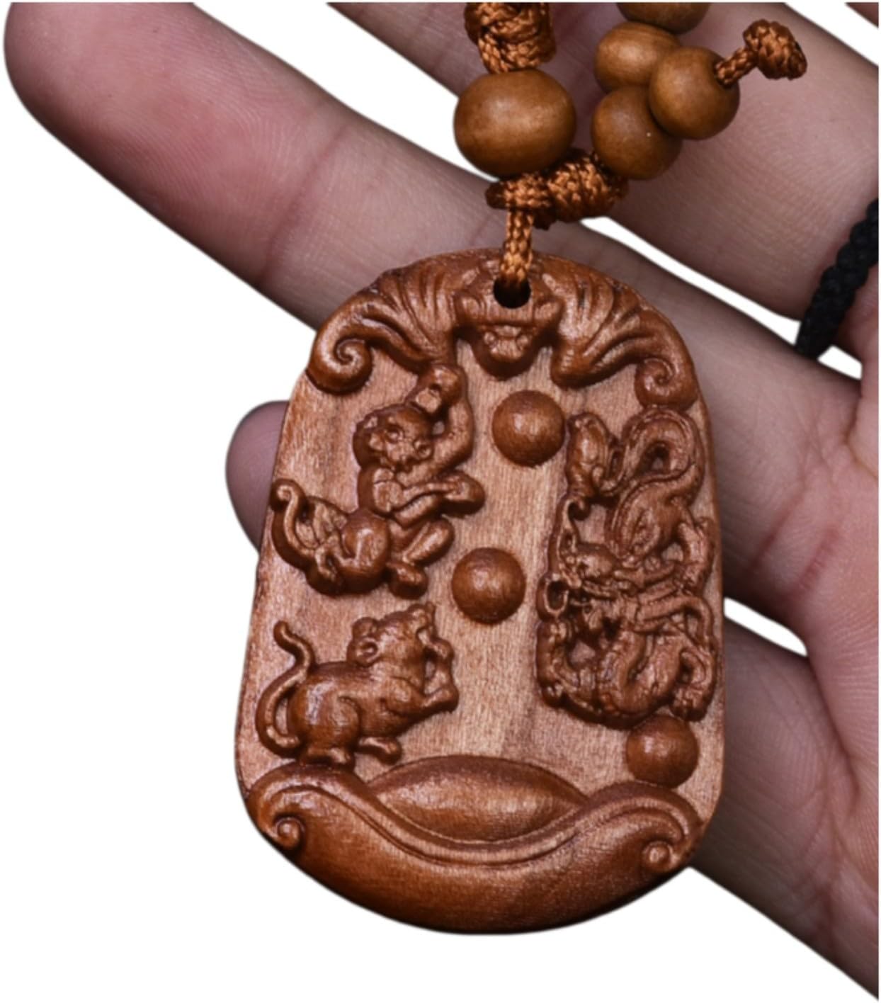 本命年天然桃木三合生肖汽车钥匙扣 Feng Shui Good Amulet 男女款天然桃木无油漆 fengshui Chinese Tassel Ornaments-1825