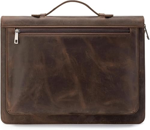 Cuaderno de notas de piel de caballo loco vintage hecho a mano (A4), organizador de negocios con asa, para iPad ProMicrosoft Surface Protableta de