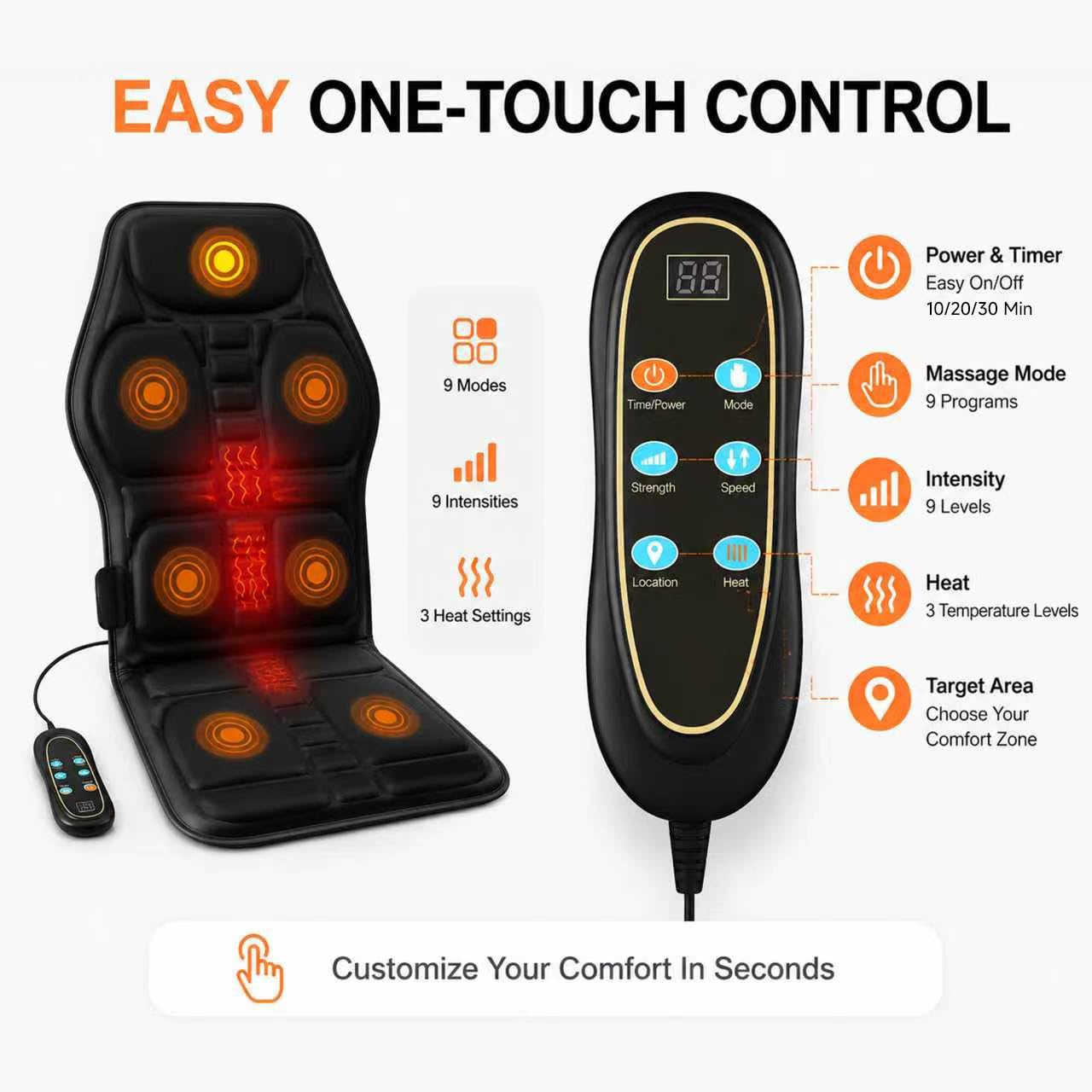Rückenmassagegerät mit Wärme, Vibrationsmassage-Sitzkissen mit 8 Massageknoten & 5 Modi, verstellbares Stuhlmassagegerät Pad für Home Office, beheiztes Stuhlpolster, Valentinstagsgeschenke für Frauen