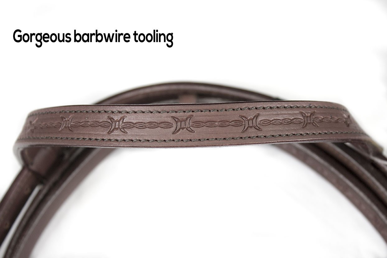 Tahoe Tack Barbwire Mano amoldadas Caballo Headstall con Split riendas, marrón, Full