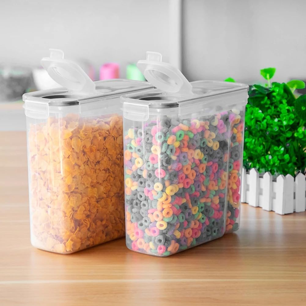 Juego de 4 recipientes de plástico transparente para almacenamiento de alimentos con tapas herméticas (2,5 L)
