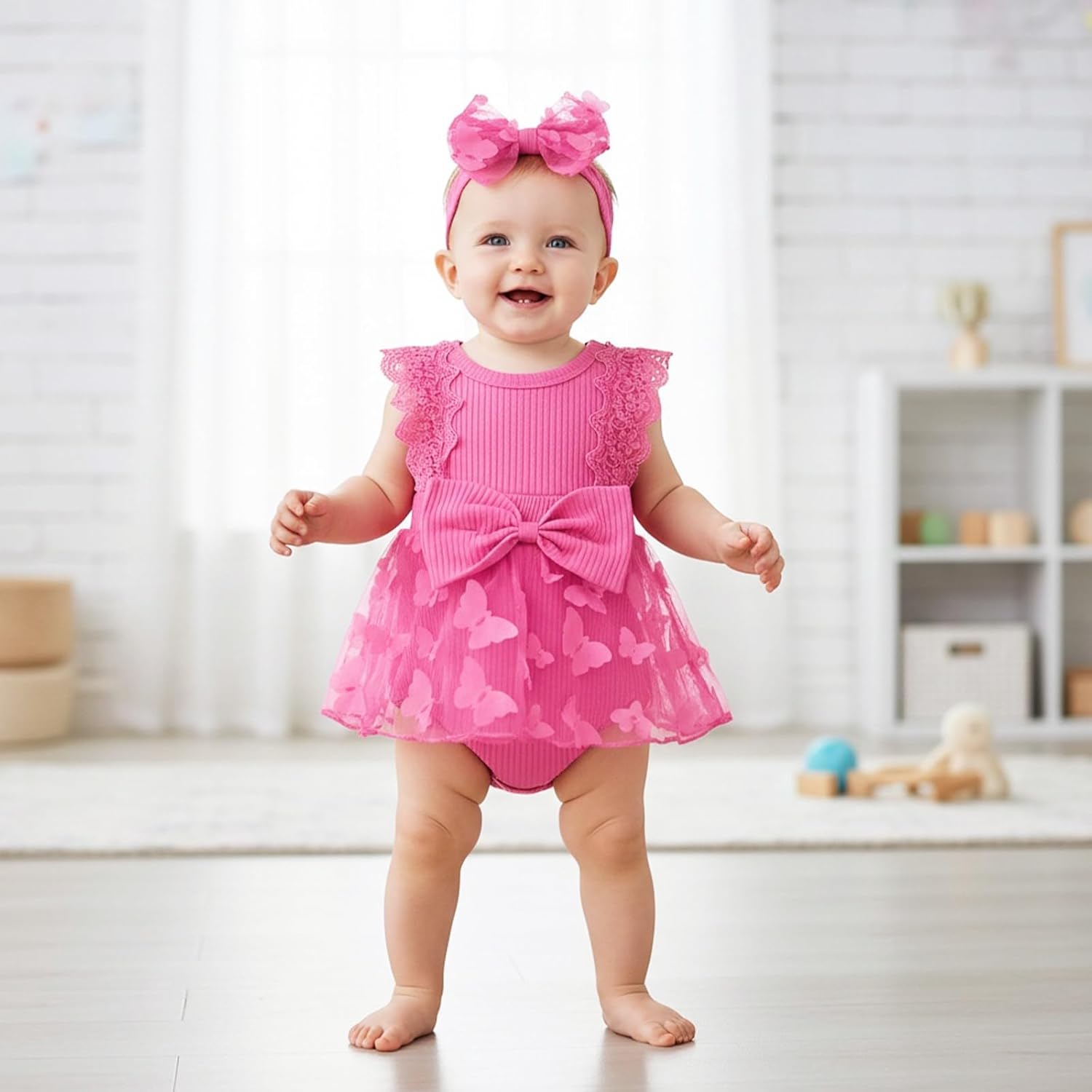 Baby Girl Summer Clothes Cute Newborn Girl Outfits Sleeveless Lace One Piece Romper + Headband 2pcs Set 0-12 Months - Image 2