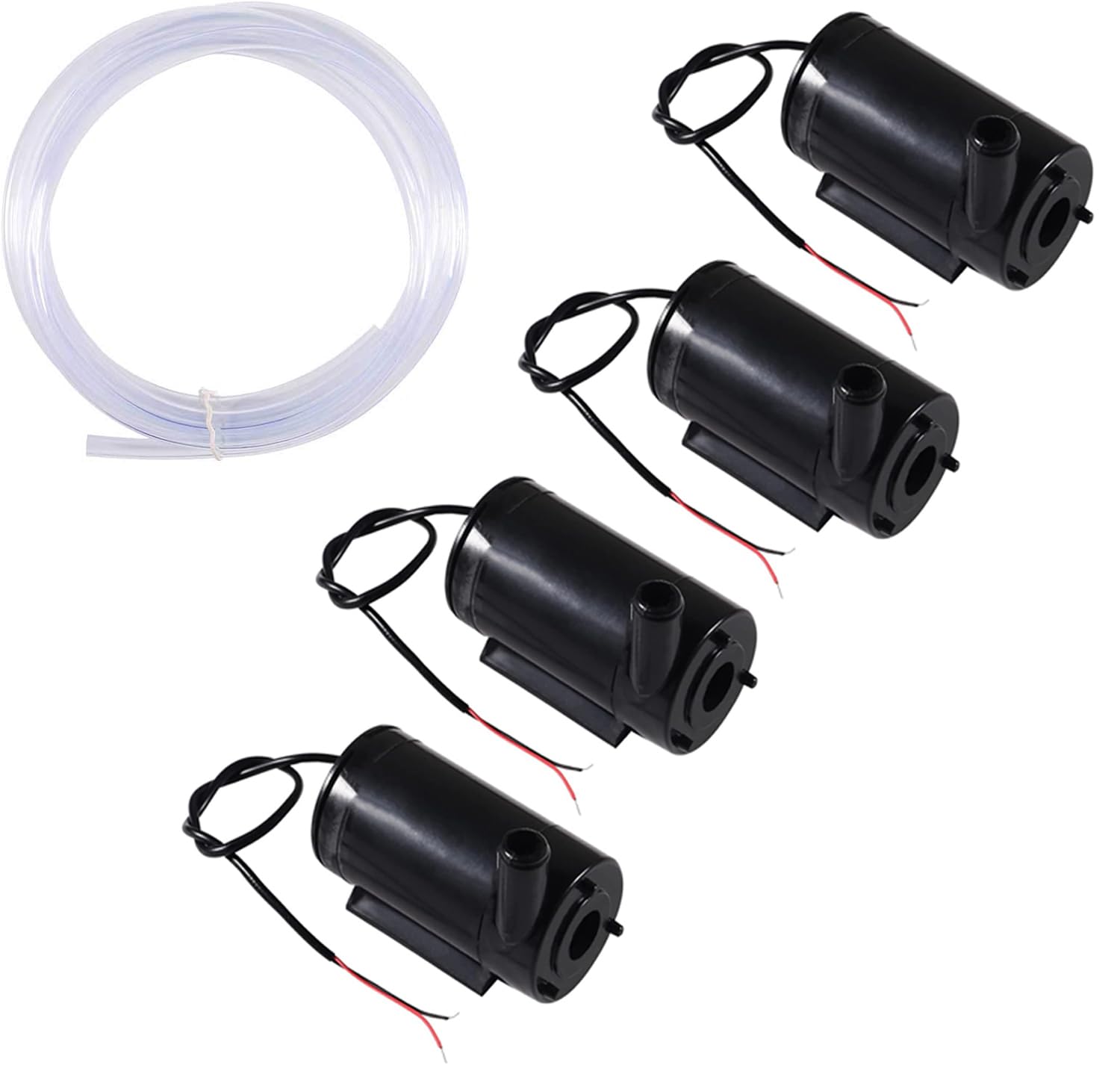 4 mini bombas de agua micro sumergibles de CC 3-5 V para acuarios, fuente de estanque, con tubo flexible de 2 m (negro)