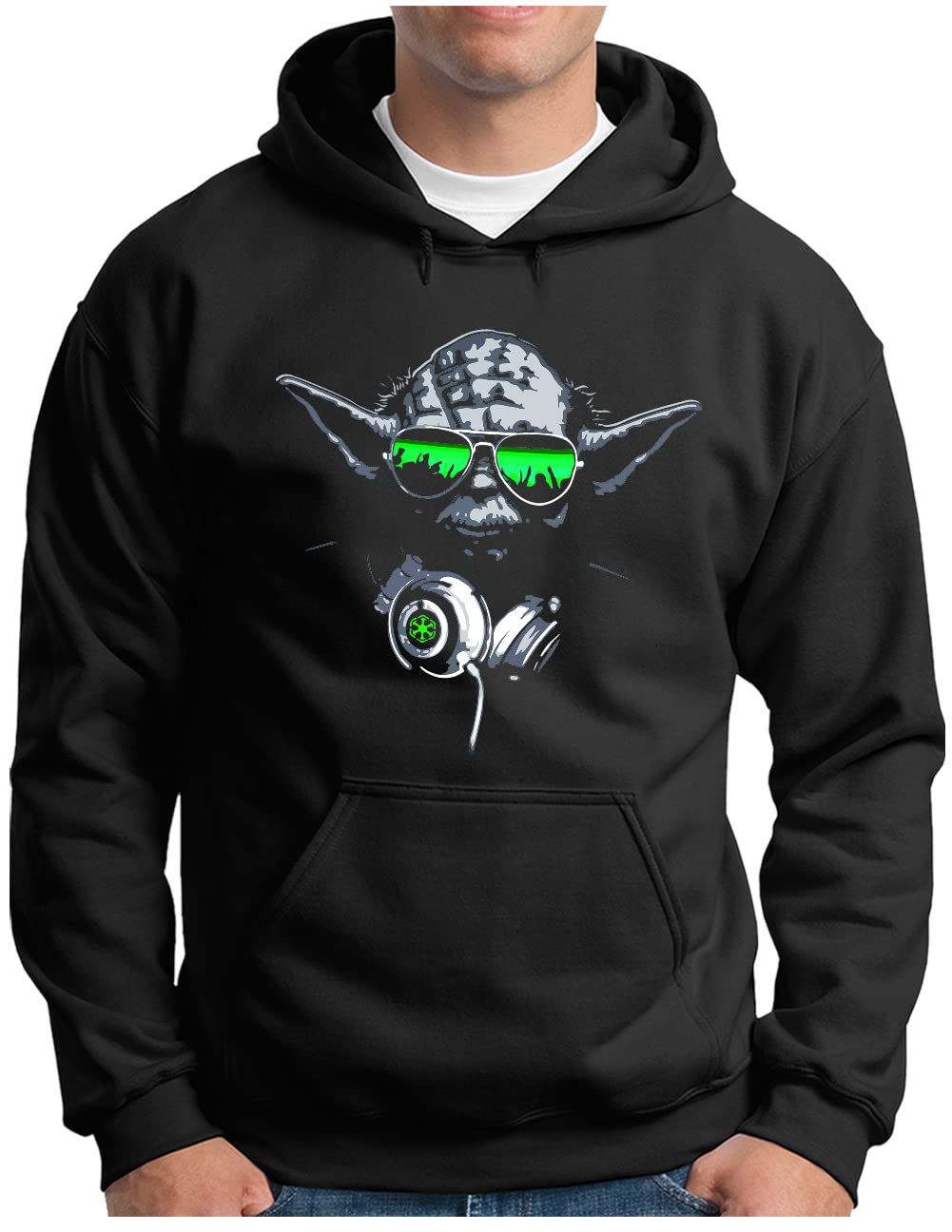 Pull Homme Design Musique OM3® DJ-YODA Sweat à Capuche | Homme | Deejay Headphones Party Club Music | Pull à Capuche S à 5XL, Noir (rose), XXXXXL Poche Kangourou Coupe Droite