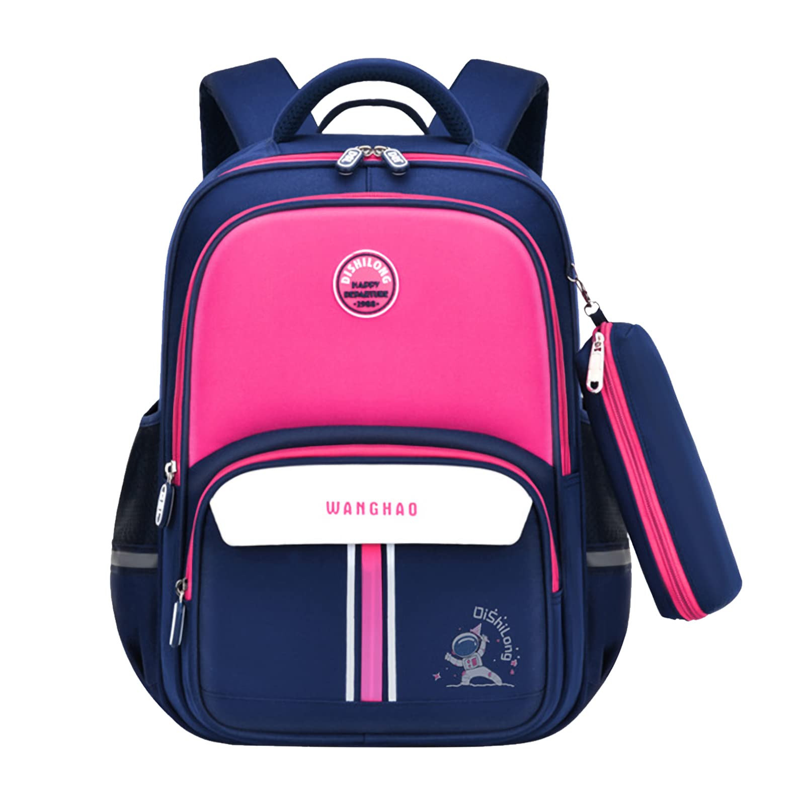 Balakaka Bolsa de la Escuela Primaria Duradera Estudiante Mochila Mochilas Escolares Impermeable Mochilas Infantil Uso Diario Estudiantes Mochila Azul oscuro con rosa rojo