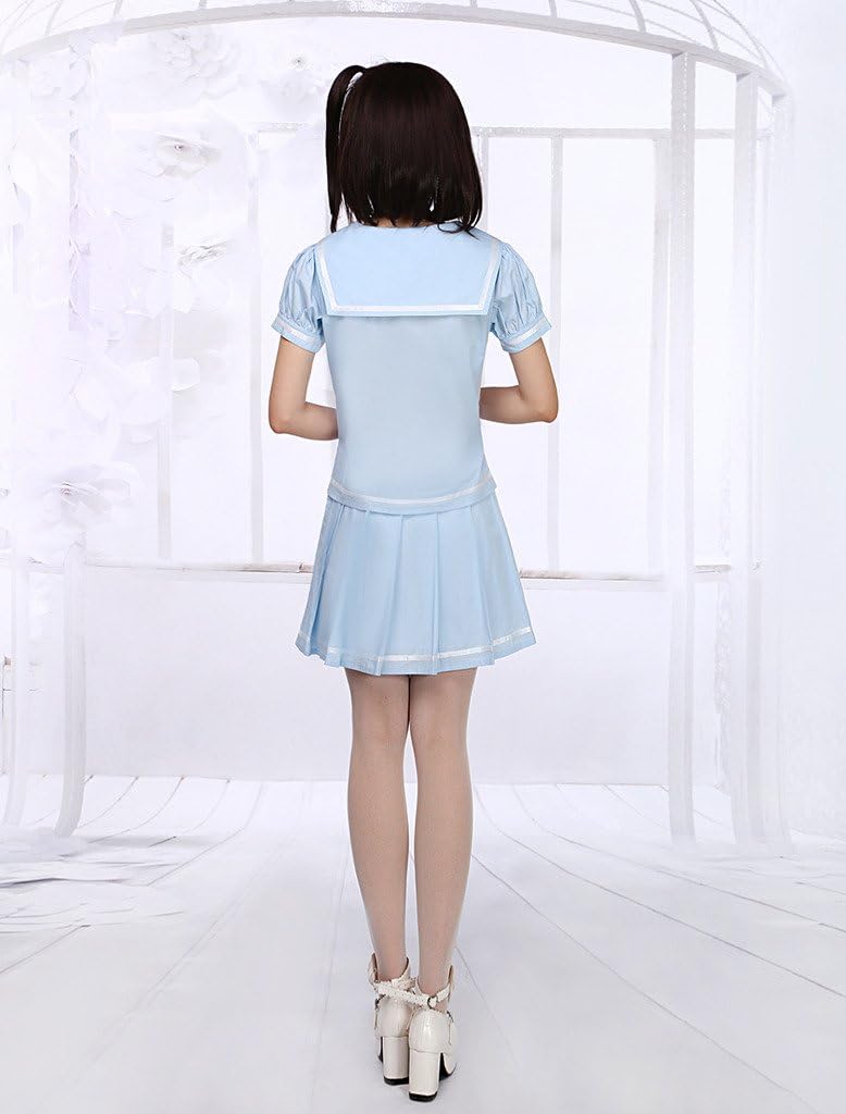 Hugme Sailor Light Sky Blue Ribbon Pure Cotton Cute Jumper Skirt and Top