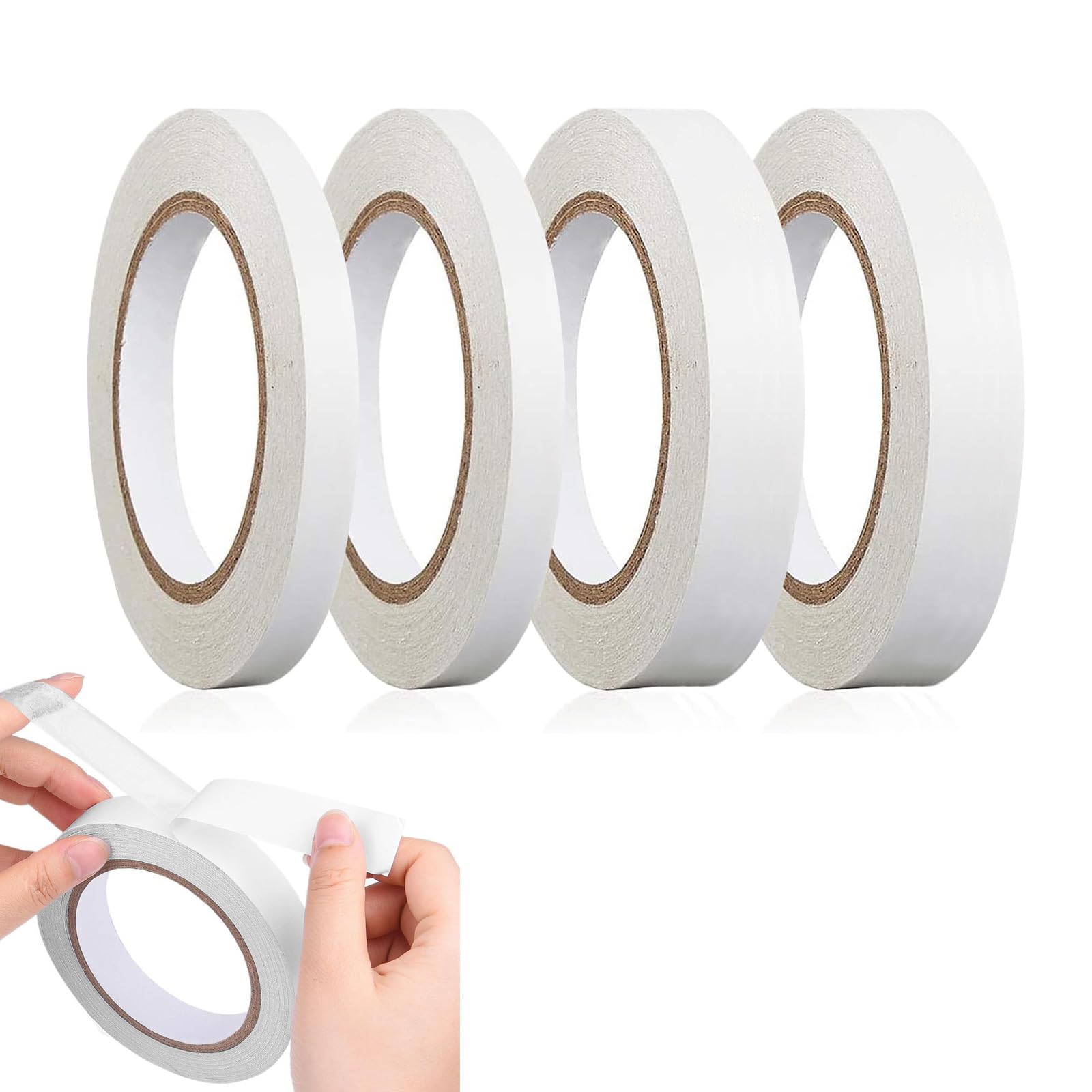 OBYJCA 4 Rolls Double Sided Tape, Multipurpose Adhesive Sticky Tape, Double Sided Sticky Craft for DIY Craft, Gift, Photos, Documents, Card Making-4Roll(Wide 0.31inch/0.6inch, 15m Long)