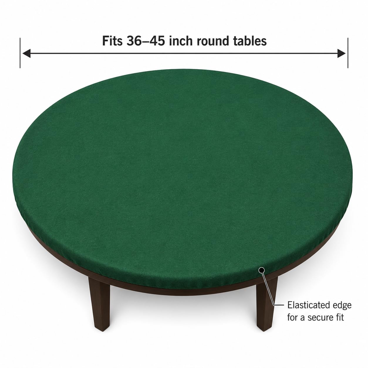 Katai – Cubierta Verde para Mesa de póker Estilo Casino – Fieltro elástico para mesas Redondas de 36 a 48" – Antideslizante y Reduce Ruido – Incluye 6 Posavasos