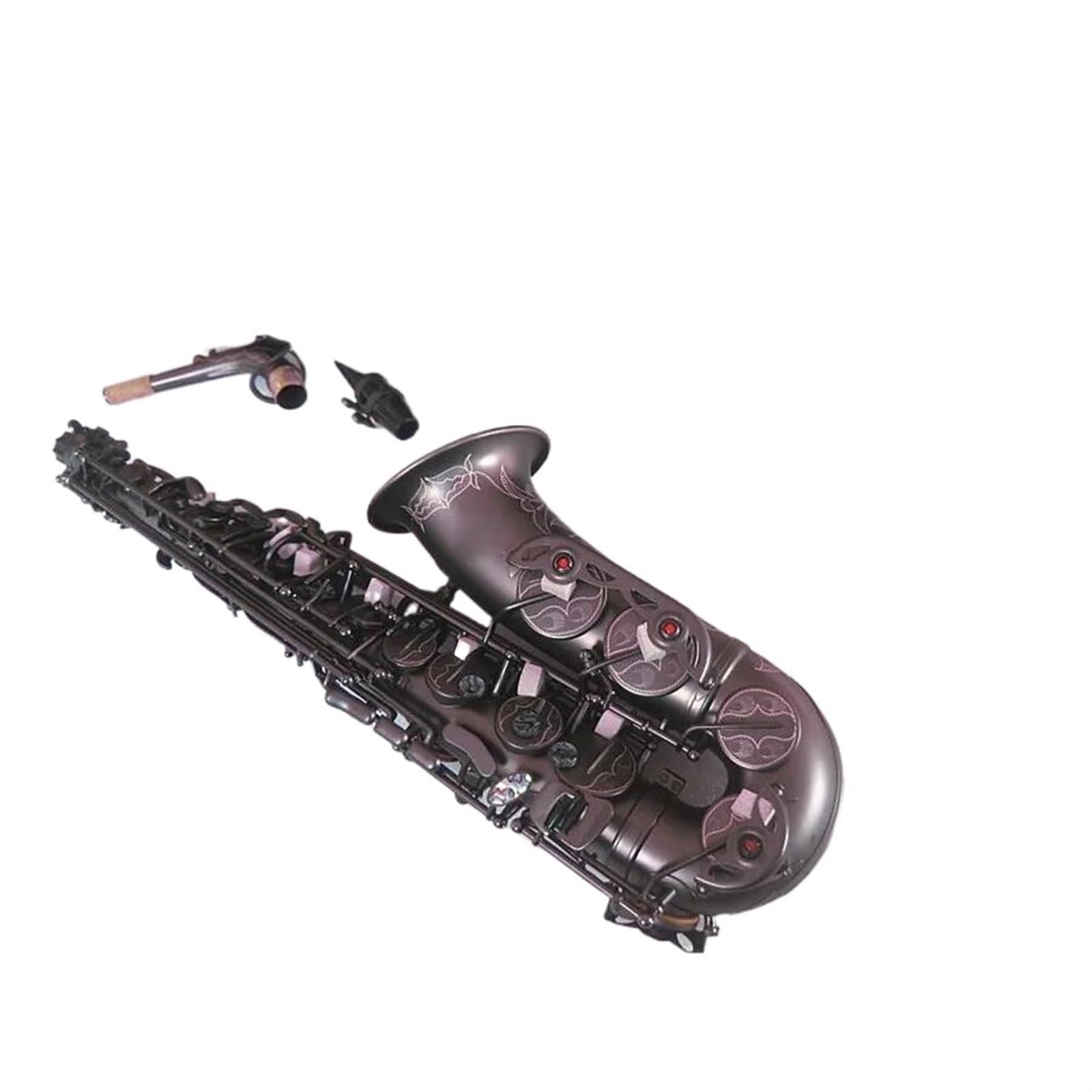Saksofon Japoński Saksofon Altowy Eb Wyjątkowy, Matowy, Czarny, Niklowany, Rzeźbiona Powierzchnia E, Płaski Saksofon Instrumentowy Z Etui (Color : Ordinary bag)