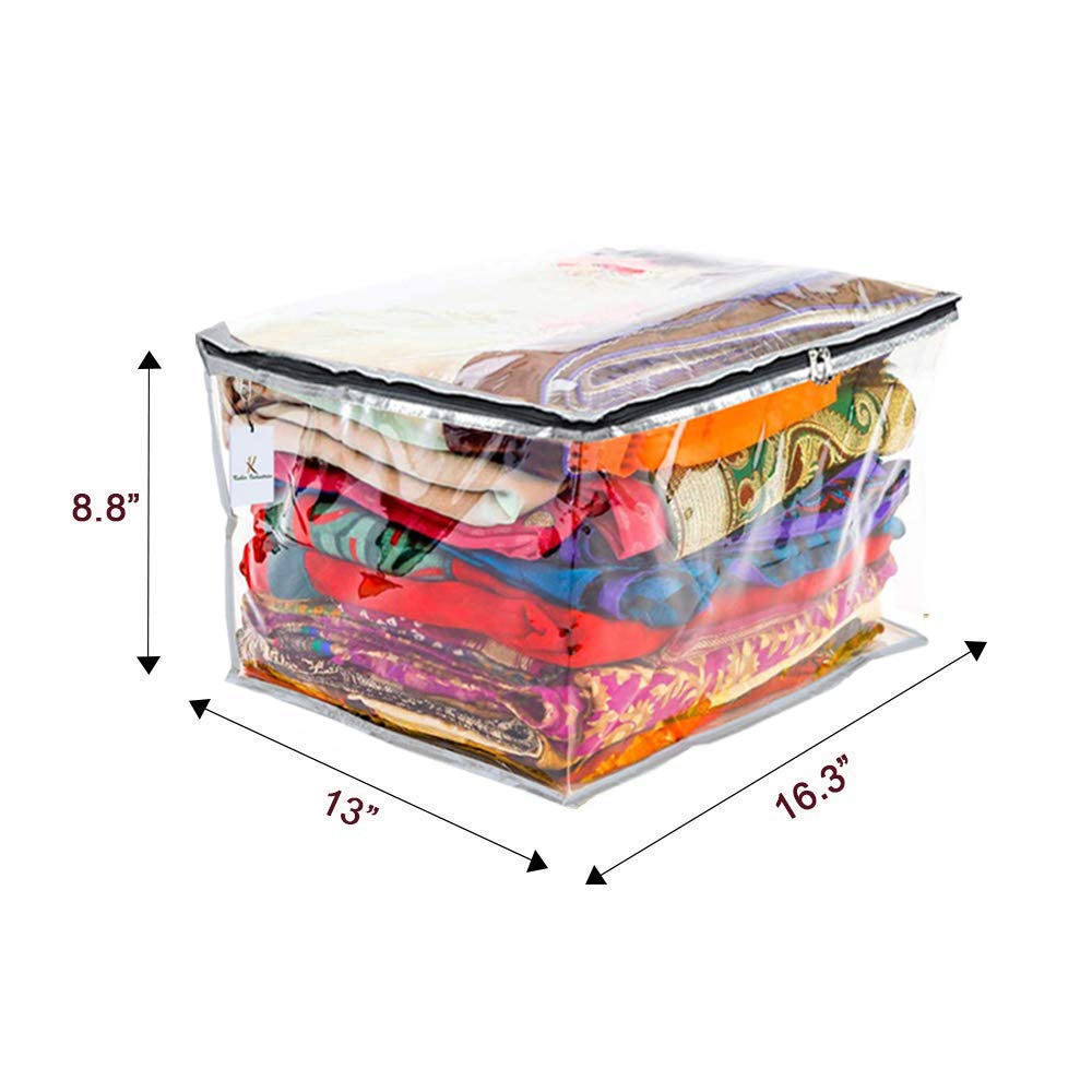 Kuber Industries 43 x 33 x 22 CM PVC Clothes Organizer For Wardrobe (Pack of 2) - Storage Organizer For Saree | Dress Organizer For Wardrobe - Saree Covers (Transparent) (Silver) 2